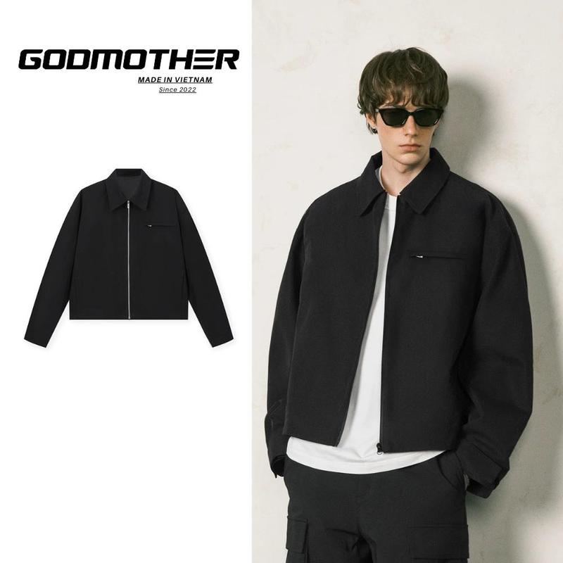 Áo Khoác Kaki Khóa Kéo Form Crop GODMOTHER Jacket Có Túi Trong Chất Liệu Kaki Phong Cách Trendy