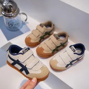 Sepatu Kets Kulit Sneakers Anak Unisex Cewek Cowok Sneaker Olahraga Anak Laki Perempuan Putih Coklat