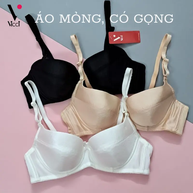 Áo lót nữ trơn mỏng, có gọng Vicci AV.06 cúp chéo không đệm mút, dây vai có thể tháo rời (Form nhỏ)