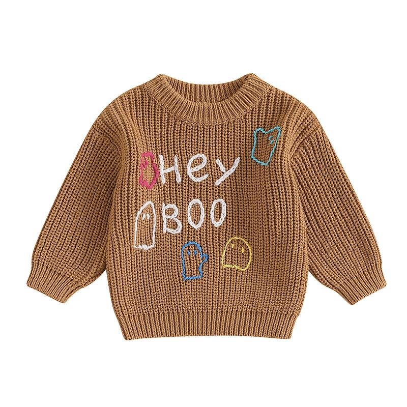 Product Introduction of Newborn Baby Halloween Sweater Casual Letter Ghost Embroidery Knitted Long Sleeve Pullover Infant Knitwear for Toddler 47