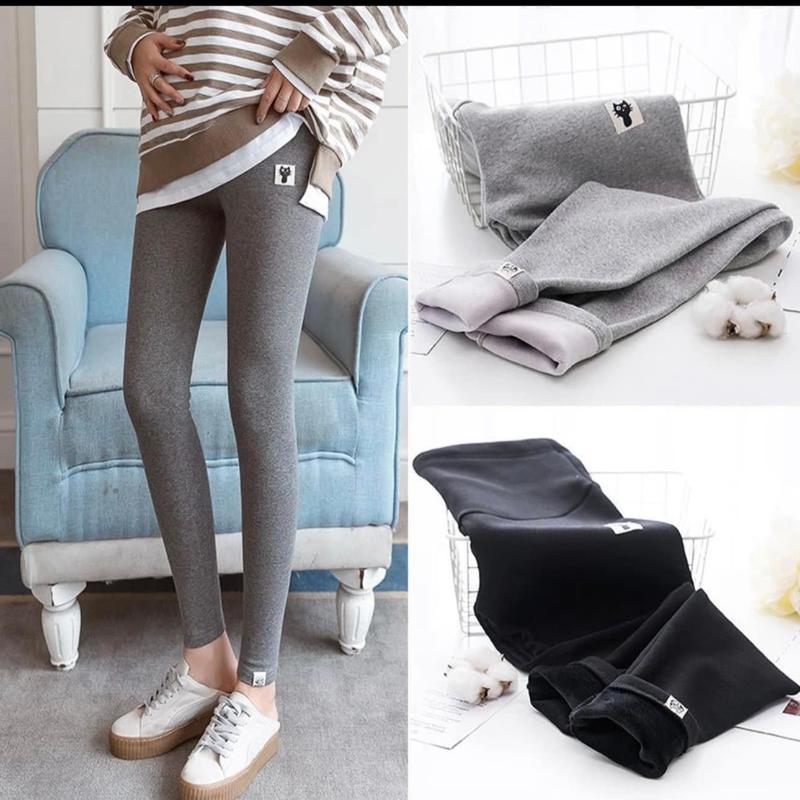 Quần Bầu Legging Nỉ Mèo Lót lông Quần Bầu Dài Chất Dày Dặn Mặc Đông Ấm Áp