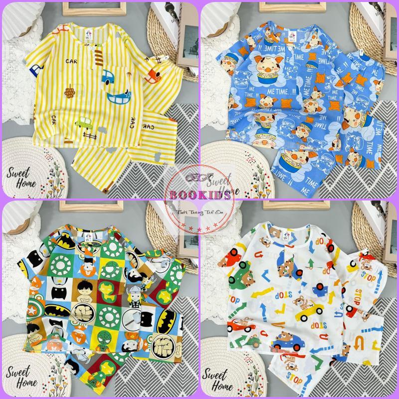[COMBO 3-5 BỘ] Đồ bộ mặc nhà BÉ TRAI TAY NGẮN QUẦN DÀI chất Tole Lanh Loại 1 mềm mịn mát họa tiết hoạt hình dễ thương  có size 5-50kg quần  áo