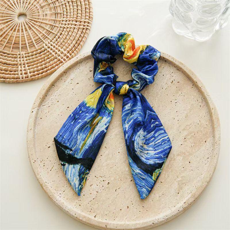 Scrunchie Dây buộc tóc Streamer Van Gogh, Hoa hồng hoang dã mới, Băng đô sơn dầu Sa tanh bầu trời đầy sao, Dây buộc tóc, Dây cao su, Dây Buộc Tóc, Phụ kiện tóc 3