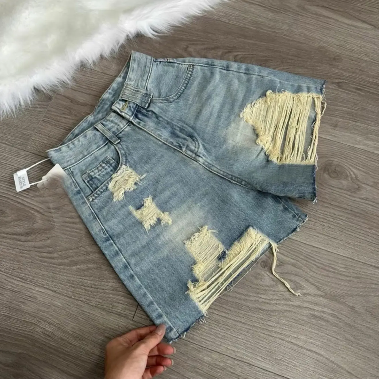 [N235] - Quần Jean Short đùi chất liệu vải co giãn nhẹ màu xanh nhạt bụi dài 36 cm