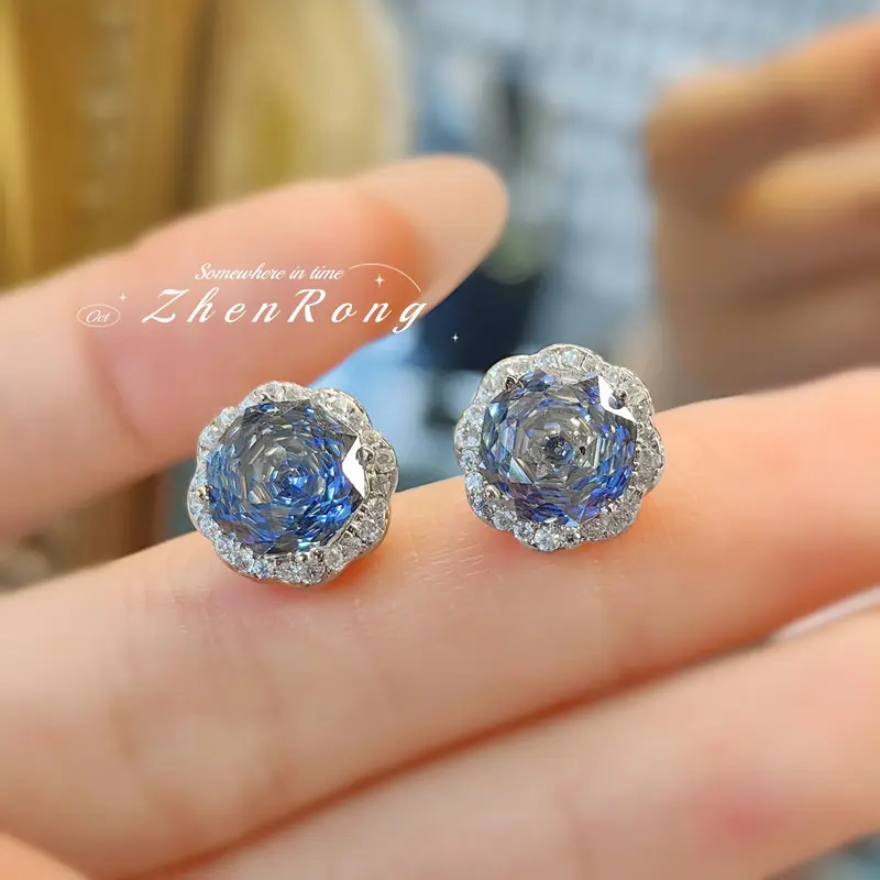 Mặt Dây Chuyền Vòng Cổ Roseparaiaban, Hình Bát Giác, Kim Cương Carbon Cao Và Tanzanite, Bông Tai Đinh tán, Vòng Hoa Hồng Nhẫn Hoa Tai 8