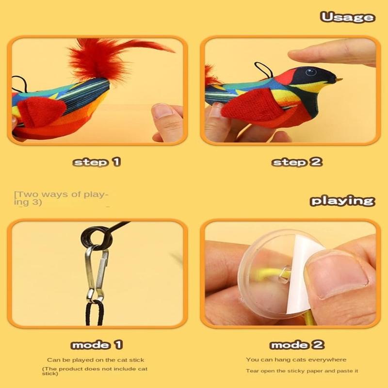 Product Introduction of Creativity Electronic Interactive Flying Bird Cat Toys Vivid Chirping Touch-Activated Pet Simulation Bird Toy Hangable With Realistic Sounds Flying Bird Fun Attract Cat Toy for Bored Cats 22