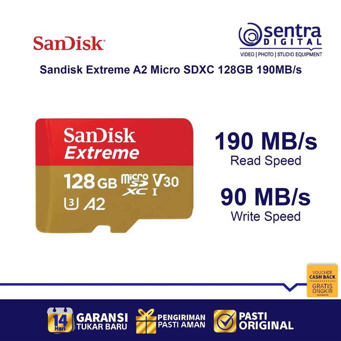 Gambar Sandisk Extreme A2 Micro SDXC 128GB 190MB/s UHS-I Memory Card dari Sentra Digital Kota Surabaya Tokopedia