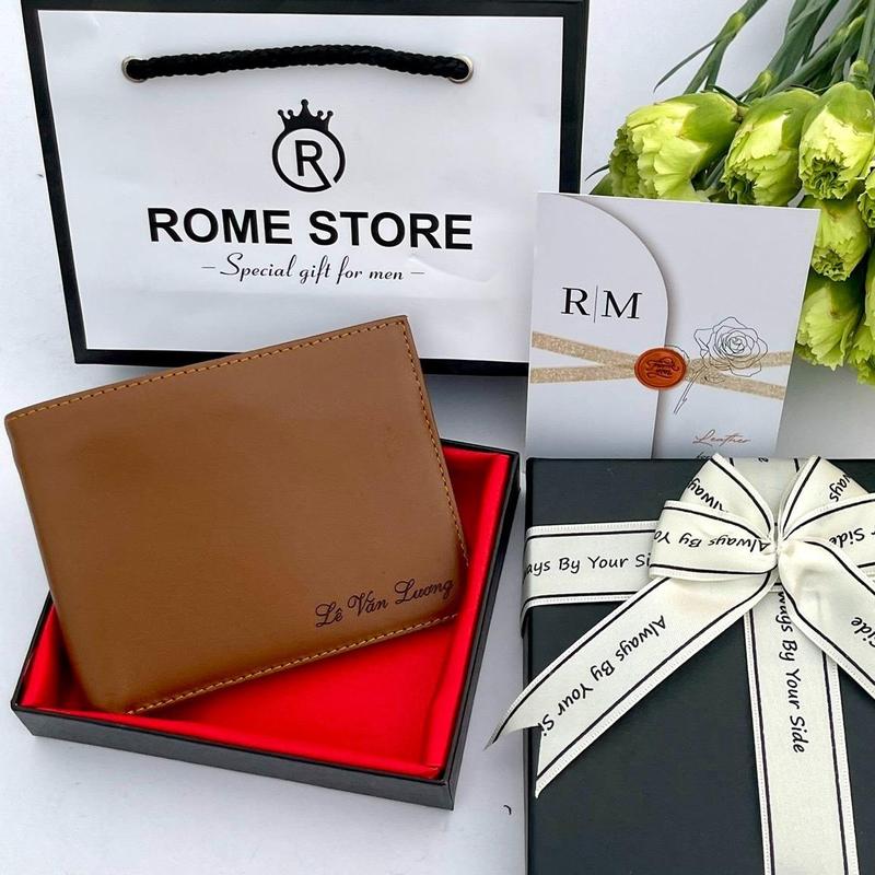 [CÓ GÓI QUÀ] Ví Nam Khắc Tên Da Bò Fullbox bao thử nước, lửa - Kèm túi, thiệp, hộp nơ  đựng vừa toàn bộ giấy tờ Wallet Kem Chữ Nhật Kem Chữ Nhật v í Hình Chữ Nhật