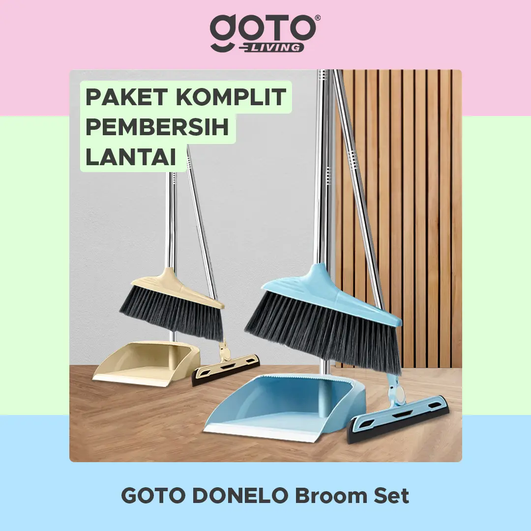 Goto [COD] Donelo Broom Sapu Pengki Set 3In1 Serokan Karet Pembersih Lantai