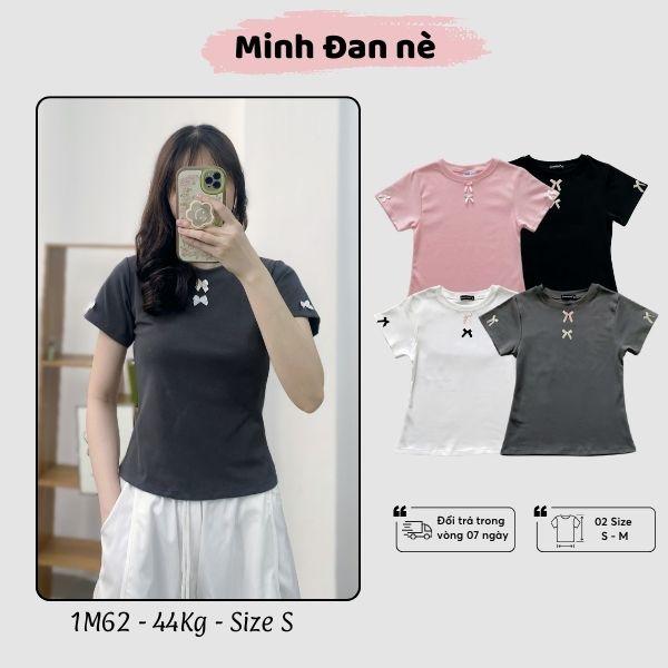 Áo thun bayby tee đính nơ form ôm body cho nữ đủ màu chất cotton co giãn thoải mái - MDA18 áo  baby