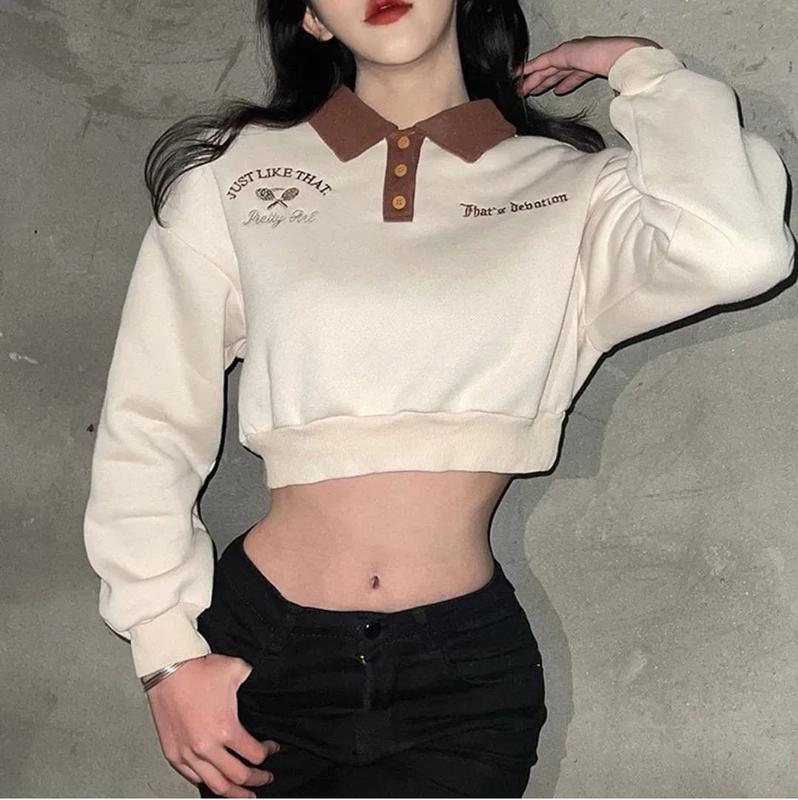JUST LIKE THAT SWEATER CROOPE - SWEATER CROP WANITA KERAH KANCING baju bandung Fit Fleece 1