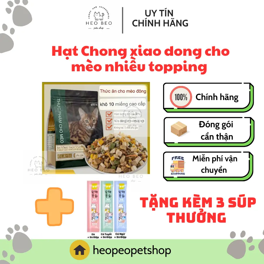 Thức ăn mèo Chong xiao dong - ( gói chiết 1 kg )  cho mèo (tặng 3 súp)