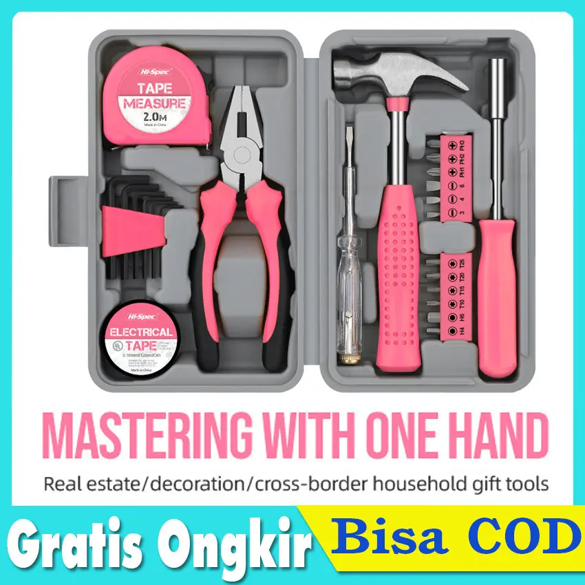 Cantik Tool Kit Perkakas Set 24 Pcs Koper Pink Promo Tang Obeng Meteran Trendi