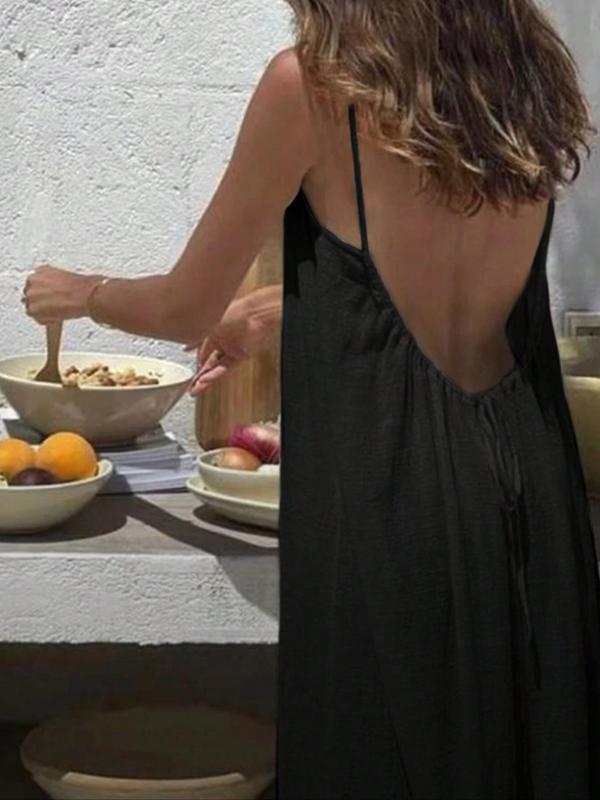 Women's Solid Color Backless Cami Dress, Casual Sleeveless Dress for Summer, Ladies Clothes for Beach Holiday Vacation 8