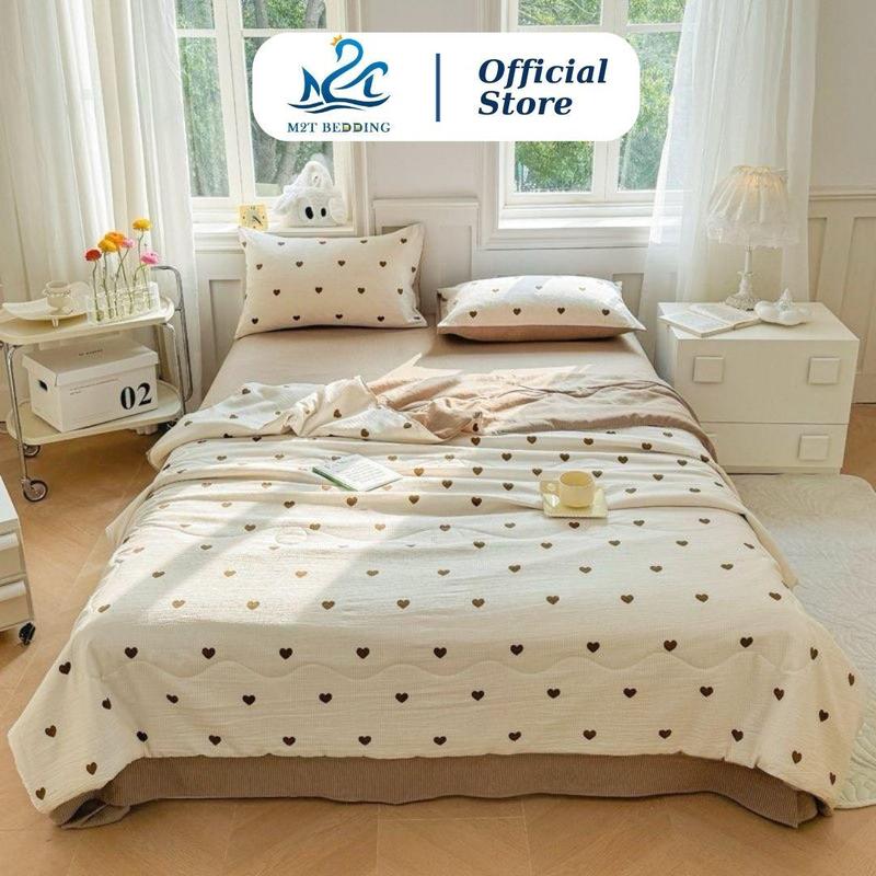 [TẶNG VỎ GỐI ÔM] Bộ chăn ga gối COOLING M2T Bedding gồm ga giường, 2 vỏ gối và chăn chần bông hè, mềm mại, thoáng mát