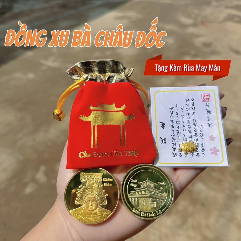 Đồng Xu Lưu Niệm Bà Châu Đốc l tài lộc trang trí [ Tặng Kèm Rùa Vàng ] Nghi lễ Vietnam   thần tài túi Decor Decor Phòng