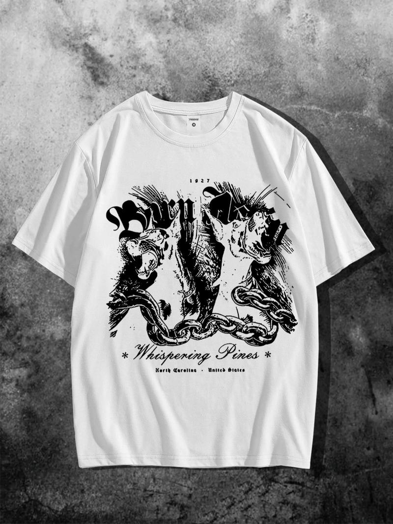 Product Introduction of Men's Regular Fit Letter Print Short Sleeve Graphic Tee, Casual Round Neck T-shirt for Summer, Fashion Men's Top for Daily Wear, Tropical 4