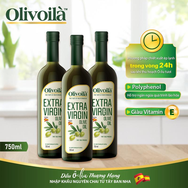 Combo 3 Dầu Ăn Ô-liu Nguyên Chất Olivoilà Extra Virgin 750ml - Olivoila