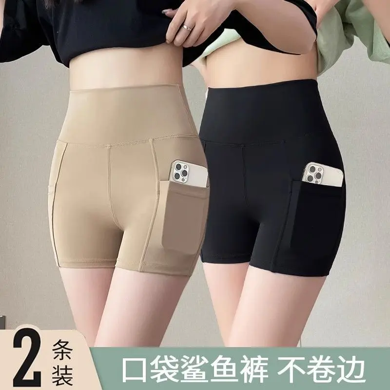 Quần Legging Cá Mập Bỏ Túi, Hàng Mới Về, Dành Cho Nữ, Chống Lộ, Ba Điểm, Cạp Cao, Quần An Toàn, Bó Eo Ôm Sát, Thích Hợp Tập Yoga, Quần Đùi
