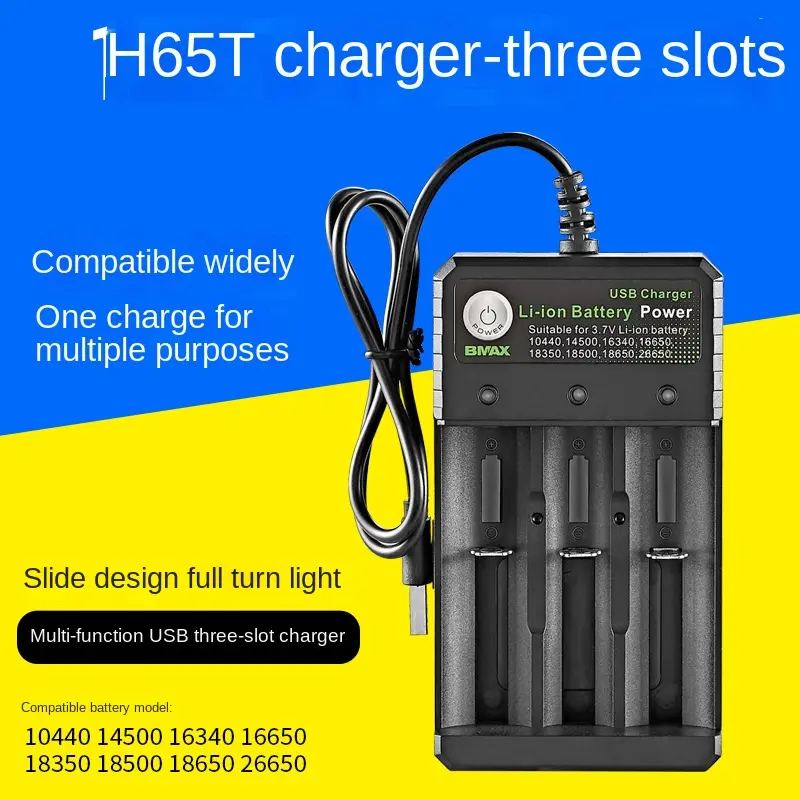 18650 battery charger 3 Bay, lithium battery charger with USB speed charging, independent slot for 4.2V Li-ion 10440 14500 16340 16650 18350 18500 rechargeable batteries doorbell speaker R