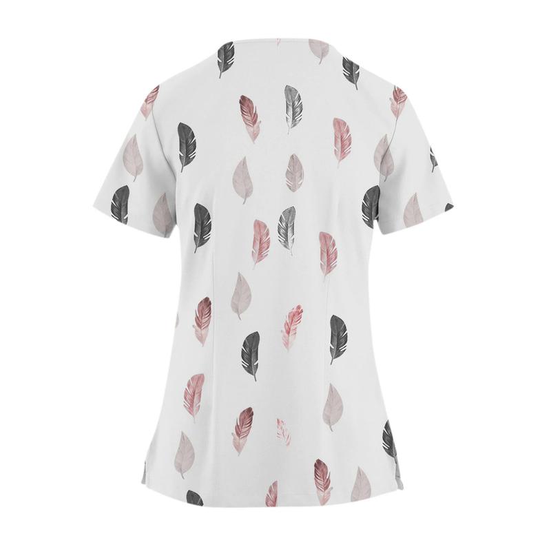 Product Introduction of Women Print Nurse Uniform Plus Size Summer Short Sleeve V-neck Tops Nursing Working Uniform T-shirts Clinic Protective Clothing 16