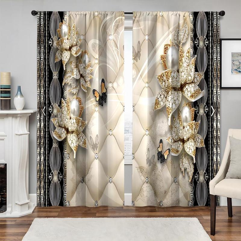 Product Introduction of 1 Pair Floral & Jewelry Pattern Curtain, Vintage Luxury Blackout Curtain for Bedroom Living Room Study Home Decor, Spring Decorations for Home Living Room Bedroom 6