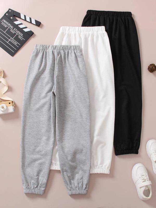 Girl's Letter Print Elastic Waist Pants, Casual Comfy Trousers for Daily Outdoor Wear, Girls Bottoms for Spring Fall, Kids Clothes 3