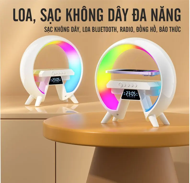 Loa bluetooth thông minh X63 , âm bass mạnh, tích hợp sạc không dây 15w , đồng hồ, đèn ngủ, âm thanh vòm 360 độ Củ Loa Nghe Nhạc 5