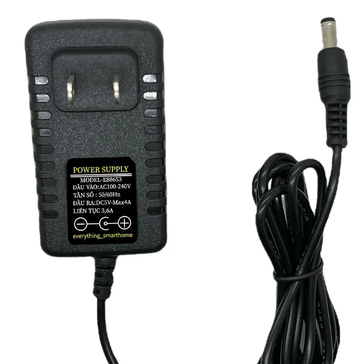 Nguồn adaptor 220VAC - 5VDC(Max 4A liên tục 3,6A) đủ công suất.