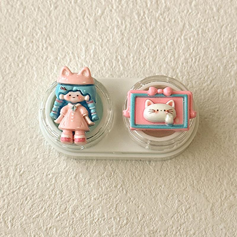 Product Introduction of Cute Contact Lens Case Portable Drawer-type Contact Lens Case With Tweezers And Suction Stick Cute Cartoon Animal Case 24
