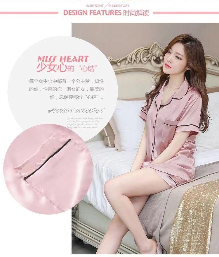 Product Introduction of Đồ Ngủ Phong Cách Hàn Quốc, Bộ Đồ Ngủ Hai Mảnh ngắn Tay Bằng Lụa Lạnh Mùa Hè Cho Nữ, Chất Liệu Lụa Nhân Tạo, Thích Hợp Cho Học Sinh, Bộ Đồ Mặc Bên Ngoài Mỏng, Đồ Mặc Nhà 8