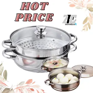 ZRC panci Kukus 2 Susun dandang Tutup Kaca panci Siomay kukusan Stainless Steel Kitchenware panci original stainliess tahan terhadap panas