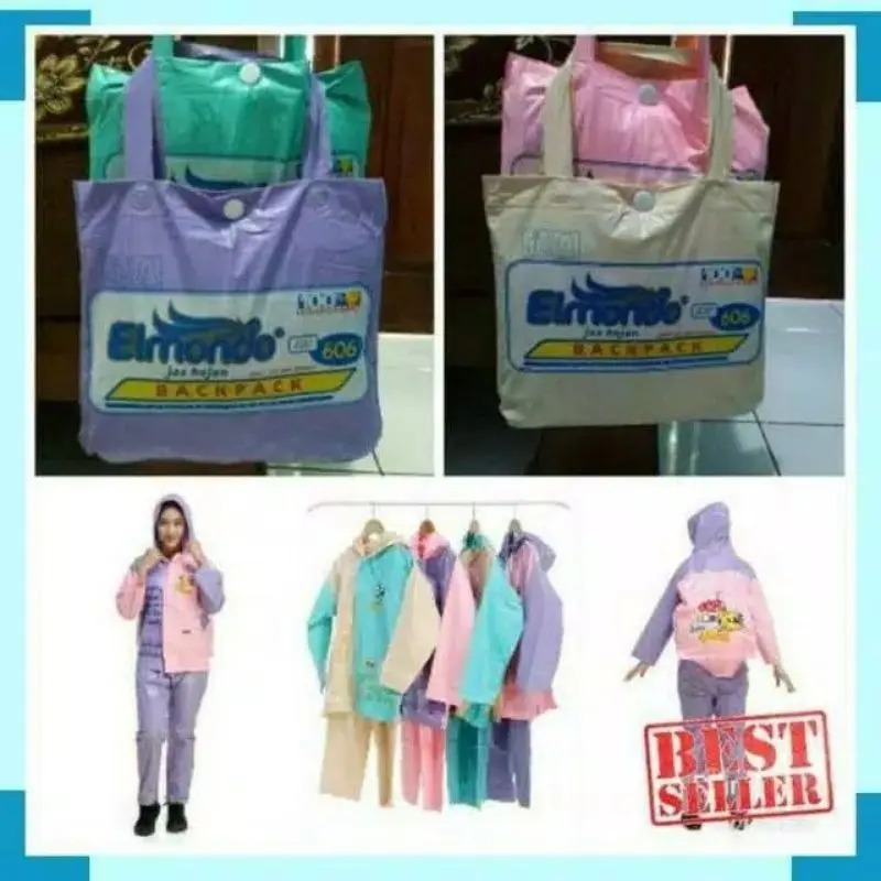 Elmondo 606 Jas Hujan Backpack Jaket + Celana Remaja Anak Cream 1