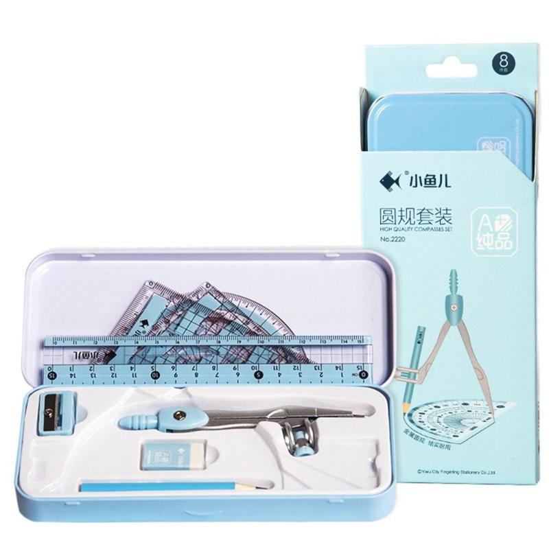 Product Introduction of 8Pcs/Set New Multi-Function Ruler Compass Set Sharpener Metal Box Drawing Stationery Straight Ruler Protractor School Supplies Students Gifts 19