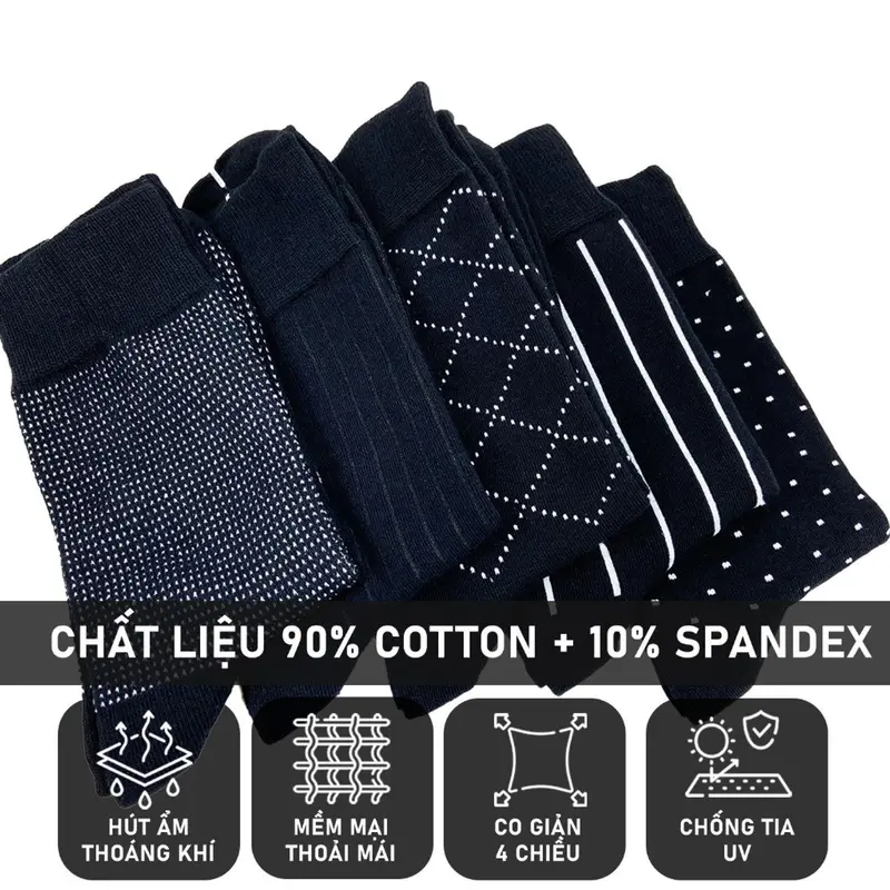 Set 5 đôi tất mang giày tây nam cổ cao RANO sợi cotton cao cấp thấm hút mồ hôi khử mùi Mix5_1 Nhung 1
