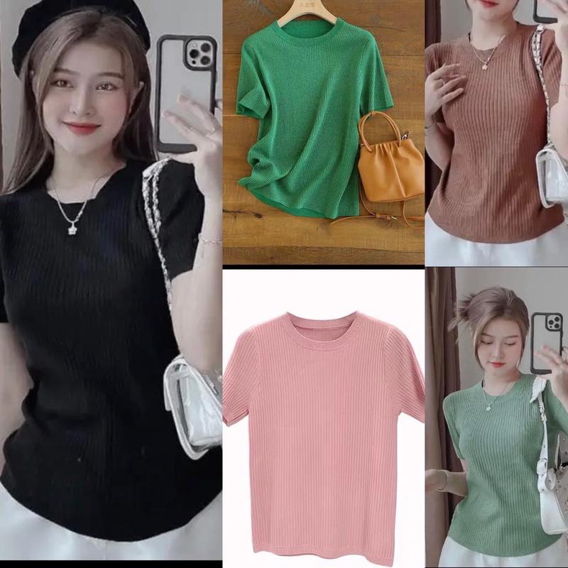  Thời Trang Bigsize Áo Thun Gân Tăm 50 - 100Kg Dễ Thương Top Nữ Cổ Tròn Sơ Mi Women - A.1073 