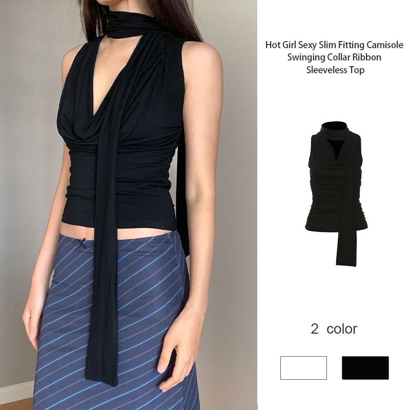 Crop Top Serut Atasan Wanita Korean Tank Top Atasan Tanpa Lengan Serbaguna Kerah Halter Leher Gantung Camisole Seksi Pas Badan Pita Tali Leher Perut Terbuka Crop Top Serut Atasan Wanita Korean Tank Top Atasan Tanpa Lengan Serbaguna Kerah Halter Leher Gantung Camisole Seksi Pas Badan Pita Tali Leher Perut Terbuka