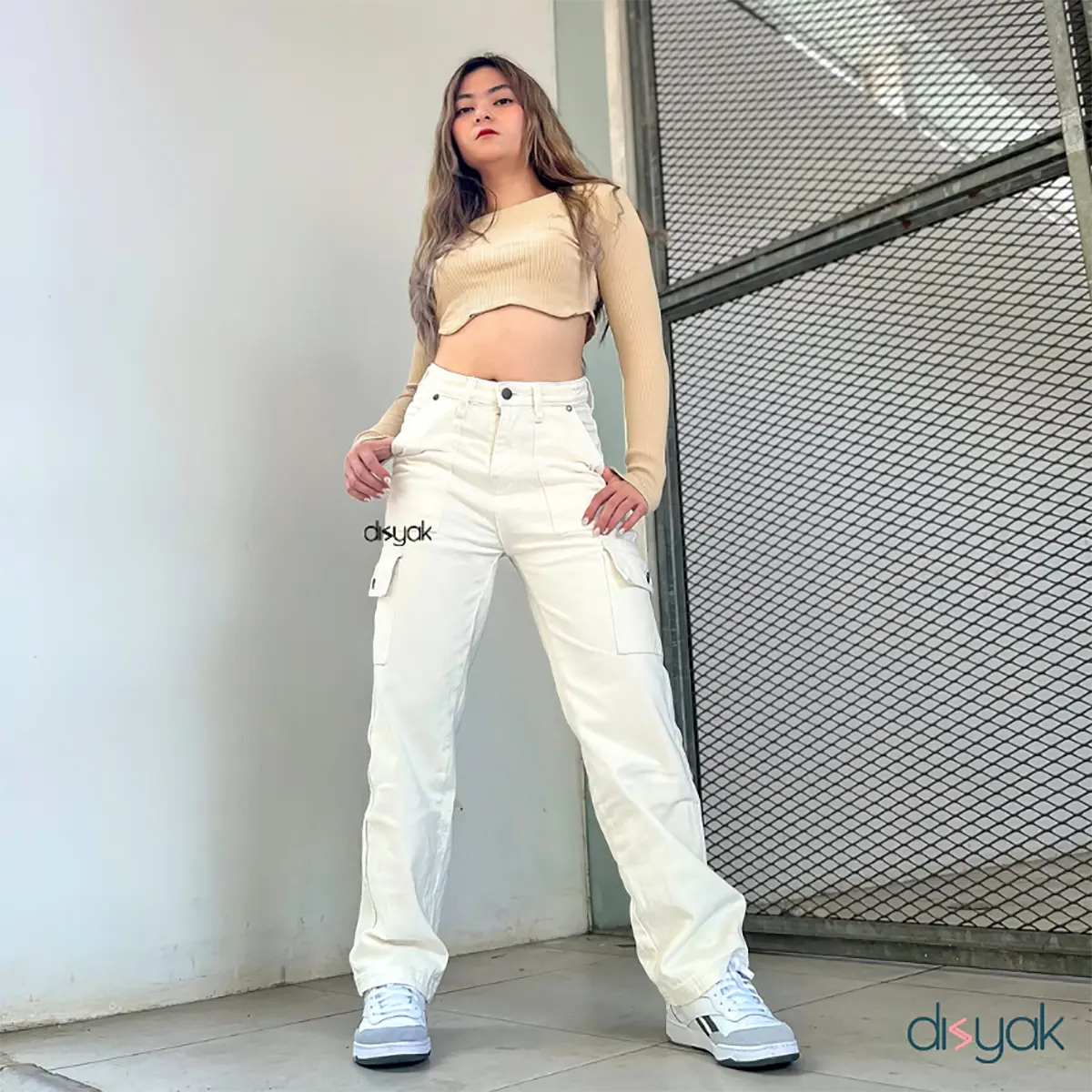 DISYAK - Boyfriend Cargo Celana Panjang Jeans Broken White 719-819