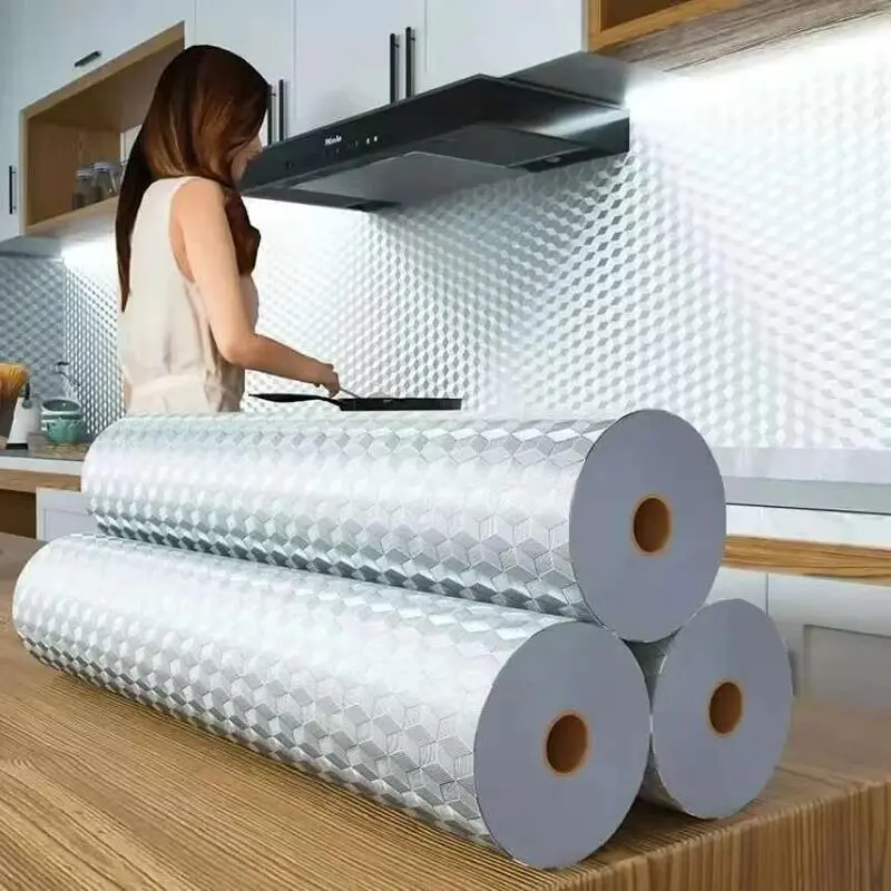Miếng Dán Tường Tự Làm, Giấy Bạc Nhôm Chống Dầu Hiện Đại, 300cm, Cho Tủ Bếp Và Tủ, Miếng Dán Tường Seldhesive