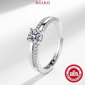AGIAO Cincin Zirkon 0.5 Karat Perak 925 Untuk Wanita Perhiasan Tipis Dan Mewah