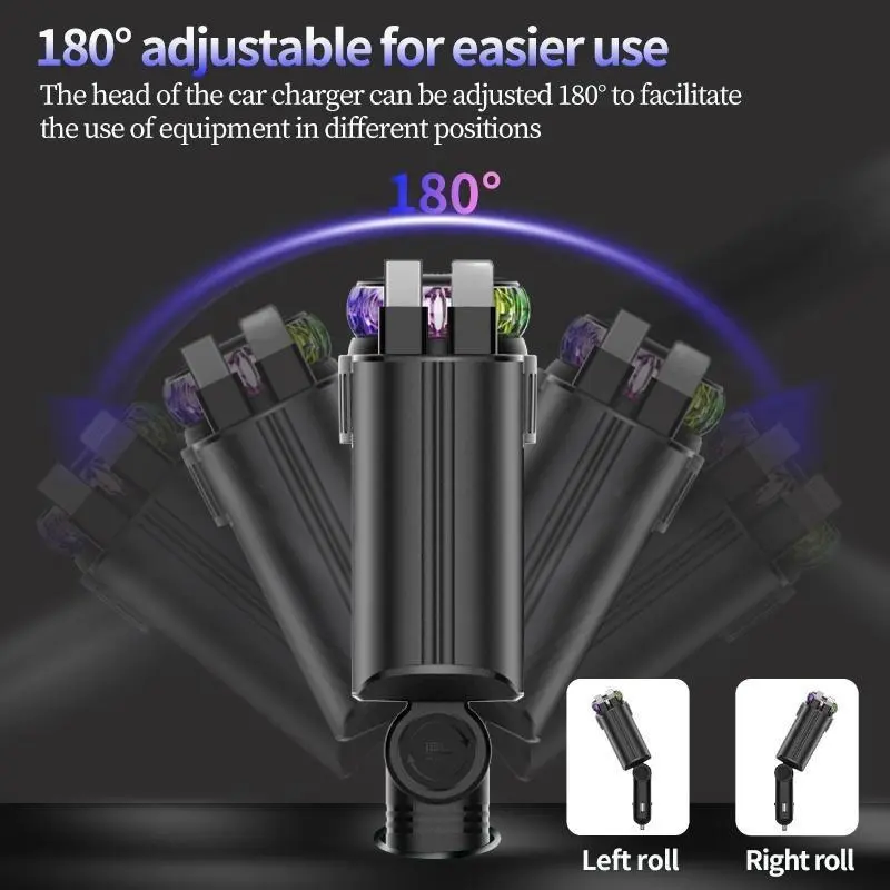 Car Aromatherapy Charger, Multifunctional Car Charger with Atmosphere Light & Aromatherapy Machine, Car Charger with Retractable Line 5
