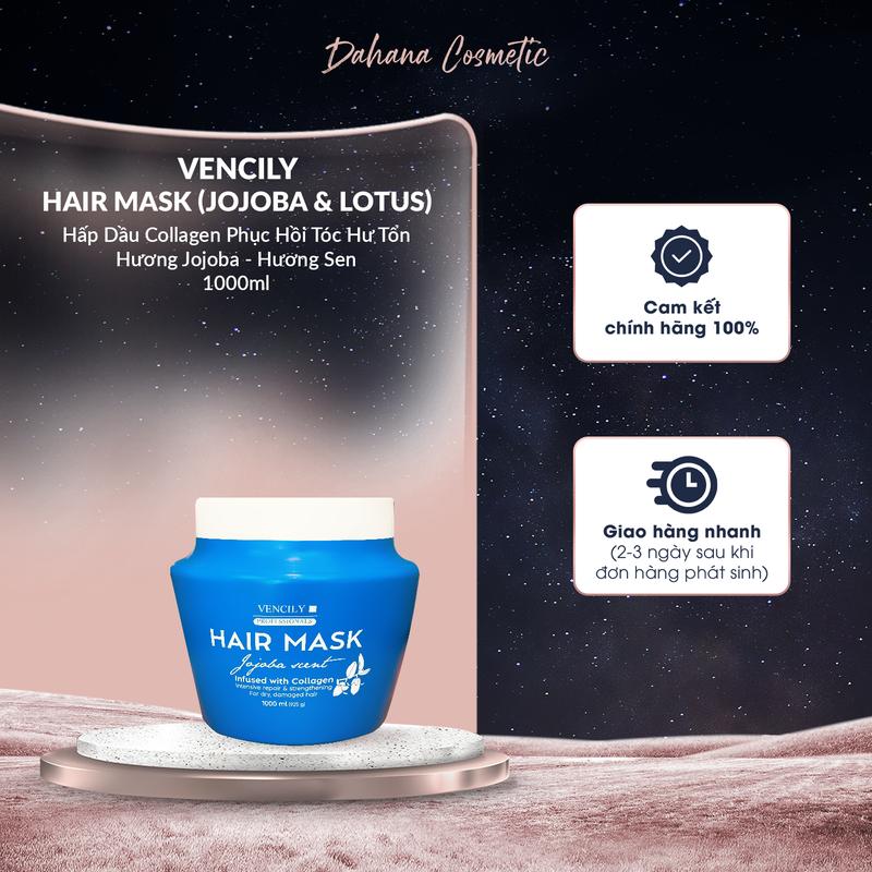 Hấp Dầu Vencily Hair Mask Collagen Lotus & Jojoba Phục Hồi Tóc Mềm Mượt Hương Sen Và Hương Jojoba 1000ml