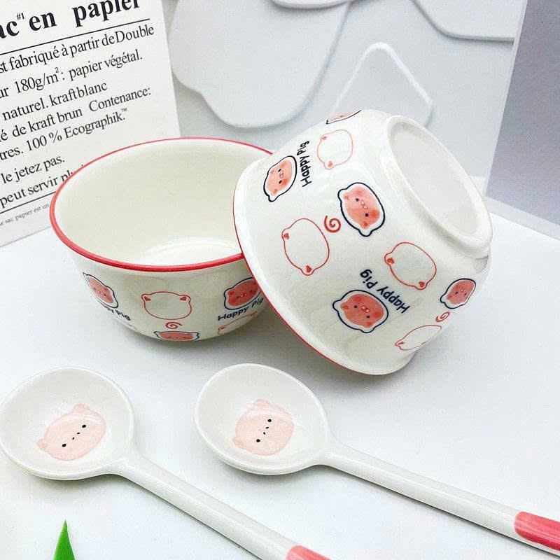 Bộ 2 bát sứ kèm 2 thìa đáng yêu/ set 2 chén tặng kèm 2 thìa mẫu mã đa dạng 5