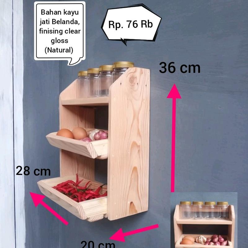 Rak bumbu, Rak kosmetik, Rak serbaguna, Rak dinding kayu, Rak kekinian, Dapur, Rak Piring 0