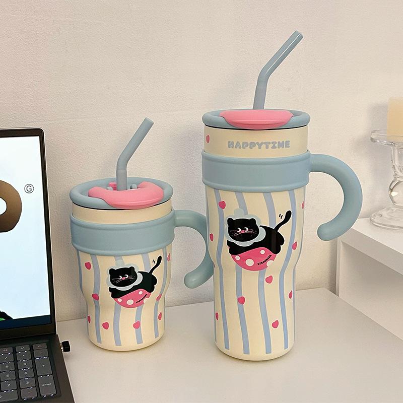 Cốc giữ nhiệt cốc hút chân không inox dung tích lớn cốc uống nước đôi gia dụng có tay cầm và ống hút ly giữ nhiệt 1200ml Ly giữ nhiệt Mac Lớn