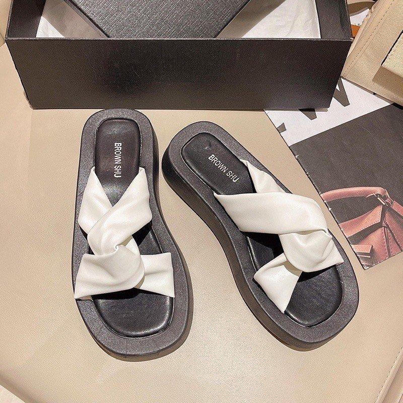 Product Introduction of Dép nữ quai xoắn chéhàn Quốc EMY cao 2p xinh xắn - form nhỏ lấy tăng lên 1 size Shoes DéP GiàY 11