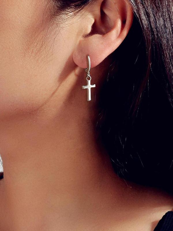 Unisex Street Trend Cross Design Dangle Earrings, 1 Pair Vintage Trendy Dangle Earrings, Chic Gorgeous Jewelry As Gift for Girlfriend & Boyfriend 4