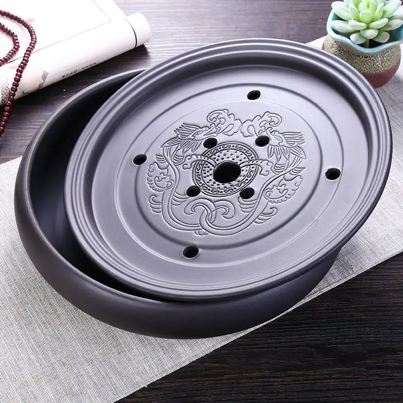 Thuyền Trà Dưỡng Ấm Tử Sa Đế Lót Ấm Chén Có Khay Hứng Nước Gốm Nung Thủ Công Cao Cấp 4