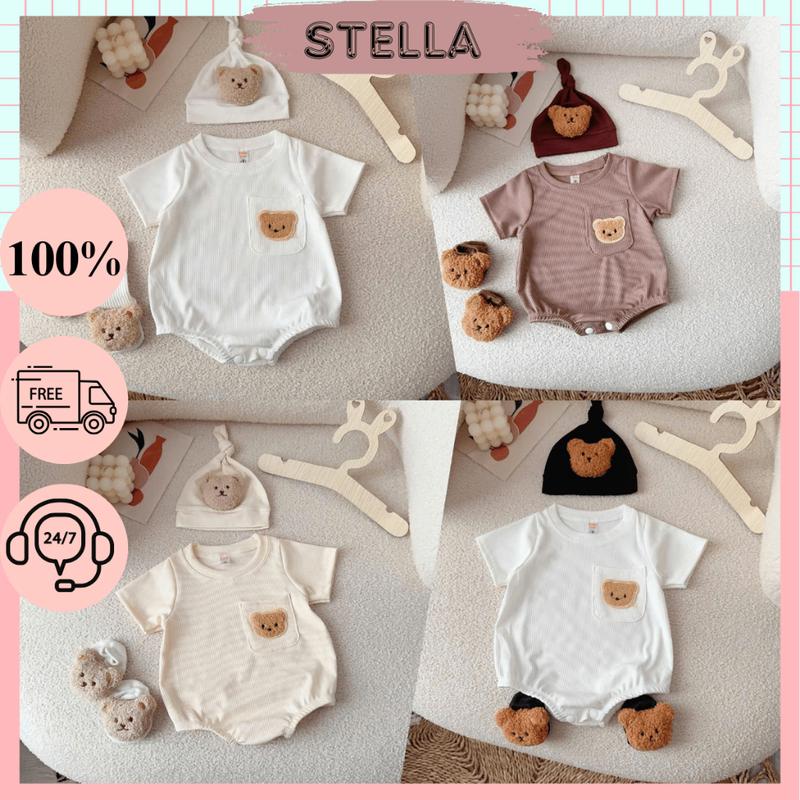  Set body kèm nón và tất bé trai bé gái 3-9kg. Body suit cho bé đầy tháng thôi nôi. Stella Boutiques 