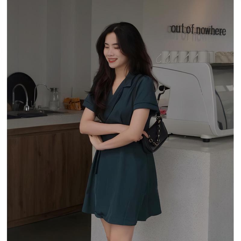 VÁY CỔ VEST THẮT EO DÁNG CHỮ - ĐẦM SƠ MI CỔ VEST BUỘC NƠ EO XÒE KOZODA D45 Nữ Dress